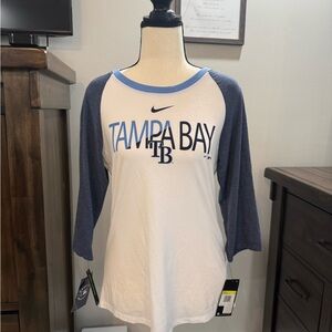 Nike Women's Tampa Bay 3/4 Sleeve Tee - White and Navy